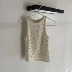 White beige ZARA ビジュー タンクトップ Y2Kのサムネイル