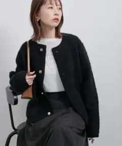 ロペピクニック　金ボタンループ編みニットカーディガン　ブラック