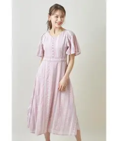 toccoストライプフラワー刺繍ワンピース