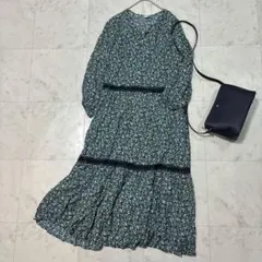 スローブイエナ レーストリミングフレアワンピース ティアード ゆったり 花柄