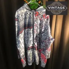 総柄幾何学模様 フード付きジップアップパーカー フーディ