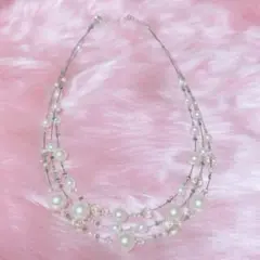 パール クリスタルビーズ ネックレス 3連 結婚式 パーティー お呼ばれ