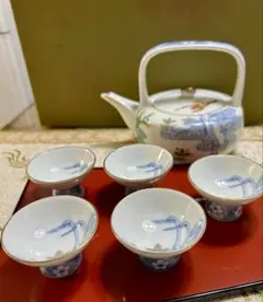 村田亀水 染付 煎茶器セット 急須 湯呑5客 在銘 茶道具 煎茶道具 茶器 京焼 村田亀水 染付 煎茶器セット 急須 湯呑5客 在銘 茶道具 煎茶道具 茶器