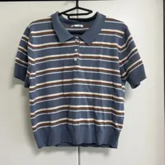 GU XL 半袖ポロシャツ ブルーストライプ