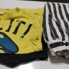 イエロープリントTシャツとストライプショートパンツセット