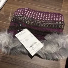 パープル ニットファー ネックウォーマー