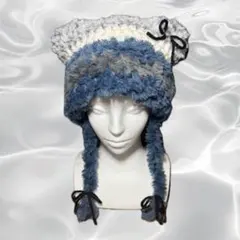 ネコ耳 猫耳ニット帽 ブルー グレー ホワイト 韓国 y2k 最終値下