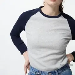 【UNIQLO】ラグランスリーブ長袖Tシャツ グレー/ネイビー