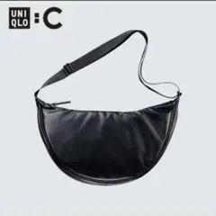 ユニクロ シー uniqlo Cレザータッチラウンドショルダーバッグ　ブラック