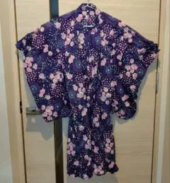 ★週末セール★子供用浴衣 紺色 花柄 帯付き　120cm