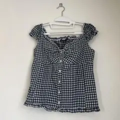 BRANDY MELVILLE ネイビー・ホワイトチェックノースリーブ