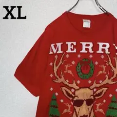 古着　DEC25th クリスマス　トナカイ　ビックプリント　輸入一点物　レッド