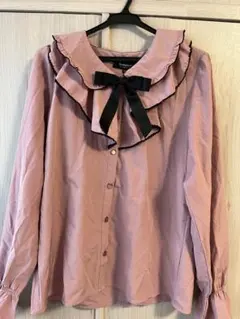 Doublefocus フリル襟 ブラウス ピンク M 黒リボン 地雷系