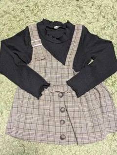 長袖カットソー チェック柄オーバーオール