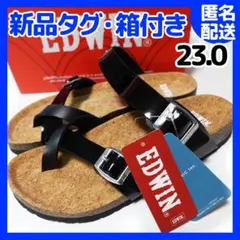 【新品タグ&箱付き】EDWIN サンダル （エドウィン）23.0cm 黒　コルクのサムネイル