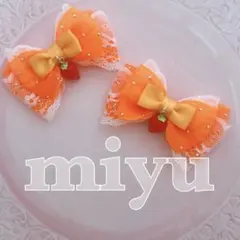 ヘアクリップ　ふんわりキラキラレース♡いちご　オレンジ　ロリィタ　推し活　推し