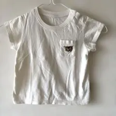 UNIQLO トップス　Tシャツ 80 半袖　生成り　ねこの刺繍入り　③