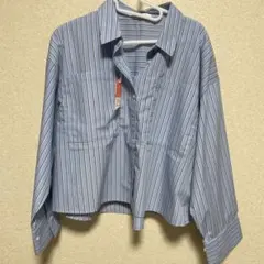 洗濯じわになりにくい加工　イージーケア　青と白のストライプ 長袖シャツ　新品