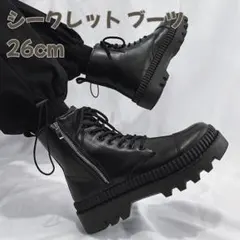 厚底ブーツ　身長アップ シークレットシューズ　ブラック　メンズ　レザー 26cm