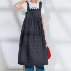 新品　フリークスストア　インド 配色シフリー刺繍ワンピース　チャコール
