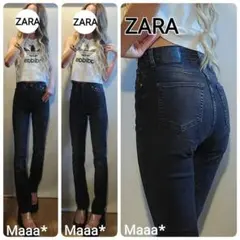 ZARA　ザラ　ハイウエスト　スキニー　ストレート　ブラック　デニム