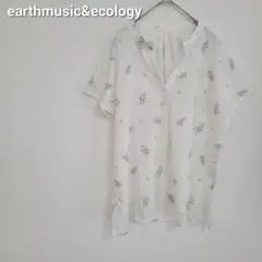 アースミュージックアンドエコロジー　ノーカラーシャツ　シアー　花柄　きれいめ