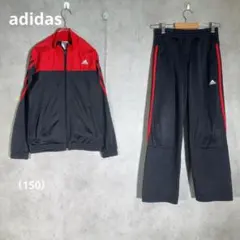 『adidas』アディダス（150）上下ジャージセット ロゴ刺繍 腰ゴム 赤 黒