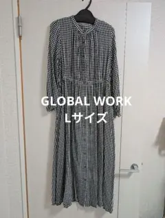 【美品】グローバルワーク ギンガムチェック長袖ワンピースL