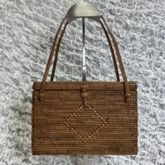 ✨超美品✨バリ島　アタ かごバッグ スクエア型 ブラウン 蓋付き ボックス型のサムネイル