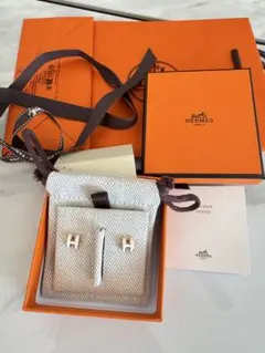 HERMES ミニポップh ピアス ホワイト×ピンクゴールド
