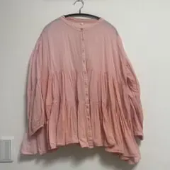 ピンク コットン100% フリルチュニック 長袖　coca ティアードブラウスM