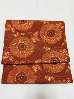 最終価格　九寸名古屋帯 花柄 オレンジ　名古屋仕立て