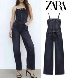 zara デニムジャンプスーツ ビスチェ デニム XSサイズ - メルカリ