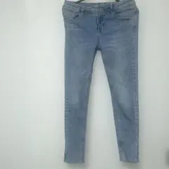 ZARA スキニーデニム ライトブルー S 裾ジッパー ストレッチ