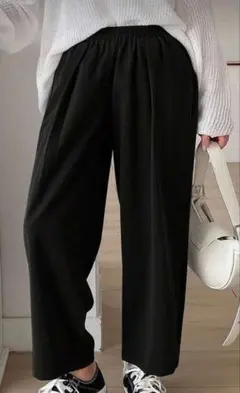 レディース カジュアルパンツ 黒 ストレート ワイドパンツ XXL