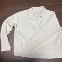 GU アイボリー ケーブル編み セーター L