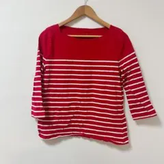 赤白ストライプ 五分袖Tシャツ [L] 美品
