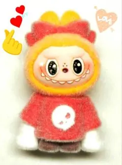 ラブブLABUBU橙色&赤色キャラクターミニぬいぐるみマスコットキーホルダパーツ