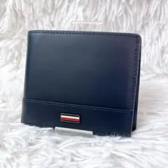 極美品✨トミーヒルフィガー二つ折り財布バイフォールドコンパクトウォレット紺