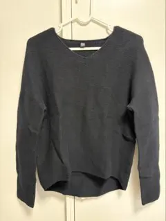 UNIQLO ユニクロ コットン100% Vネックニットセーター ブラック M