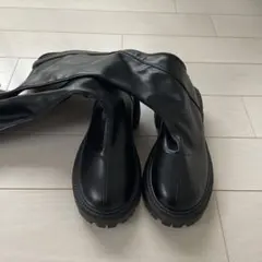 黒 ニーハイブーツ 合成皮革 ジッパー付き