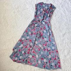 ZARA　BASIC　ザラ　ロングワンピース　ショートパンツ付　花柄　青　S