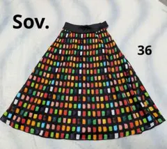 ★SOV. ★カラフルブロックパターン フレアスカート S（36）