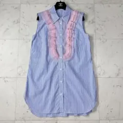 極美品 PRADA プラダ ノースリーブ フリルブラウス ギンガムチェック 