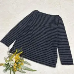 【ユニクロ】UNIQLO ボーダーボートネックT（長袖） グレー L