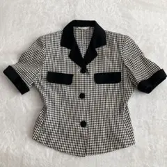 CORDIER 半袖 ジャケット 千鳥格子 バイカラー　Ｌ　ワールド 事務服のサムネイル