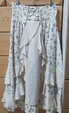 axes femme フレアスカート 花柄 レースアップ