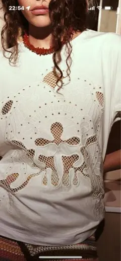 【新品タグ付き】ZARAメッシュ刺繍入りTシャツ　S ホワイト