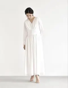 kaene シフォンロングスリーブワンピース ホワイト 38 パーティドレス