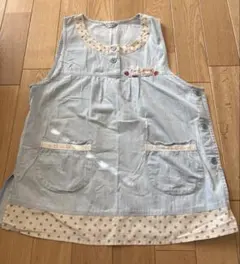 おてんばママ　保育士エプロン　ウサギとクマ刺繍　ドット柄　M-L